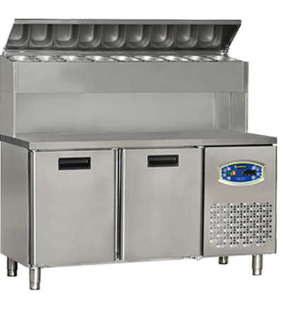 High Montage Pizza Preparation Counter Chiller Double Doors