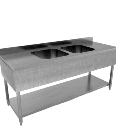 Stainless Steel Double Bowl Sink Table With Under Shelf