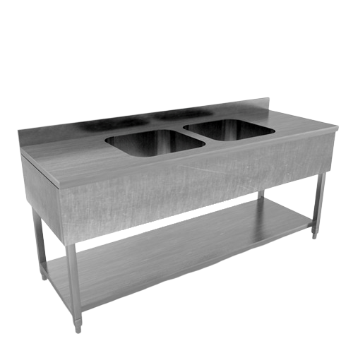 Stainless Steel Double Bowl Sink Table With Under Shelf