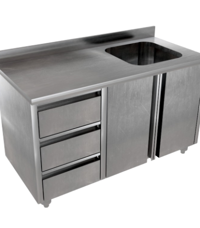 Stainless Steel Single Bowl Sink Cabinet With 3 Drawer Unit