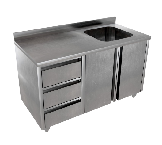 Stainless Steel Single Bowl Sink Cabinet With 3 Drawer Unit