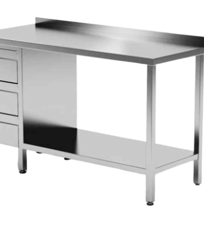 Stainless Steel Work Table With Under Shelf And 3 Drawer Unit